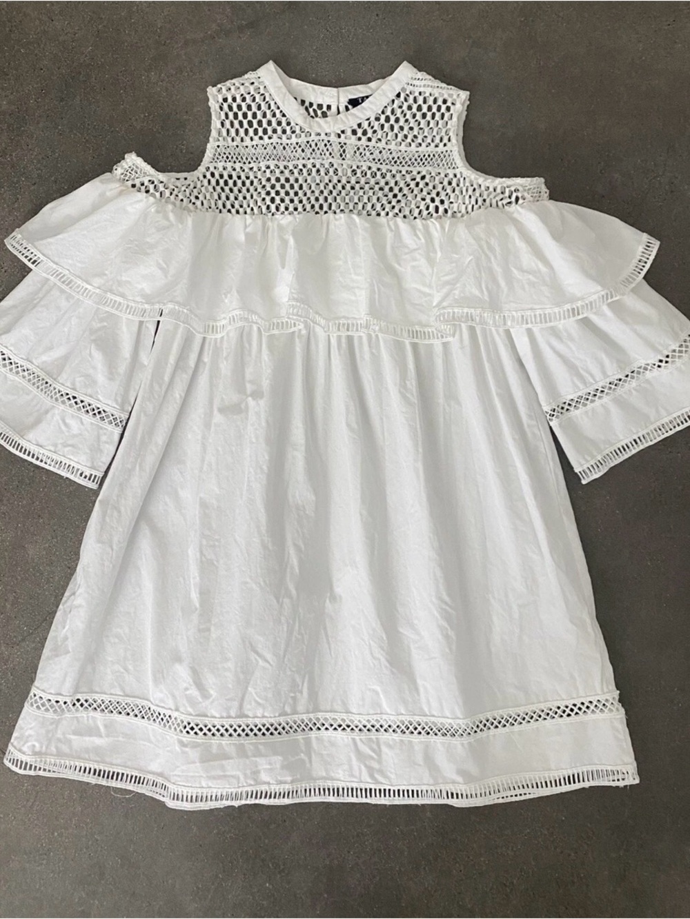 White Cold-Shoulder Crochet Mini Dress